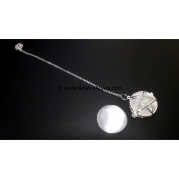Selenite Disc Pendulum in Star Cage - High-quality Divination Tool