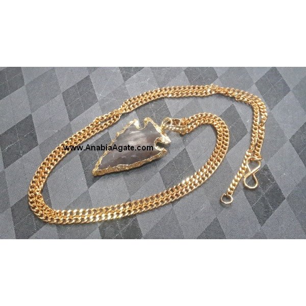Fancy Jasper 1 inch Electroplated Arrowhead Necklace