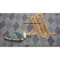 Moss Agate 2 inch Electroplated Arrowhead Necklace