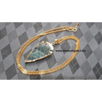 Moss Agate 2 inch Electroplated Arrowhead Necklace