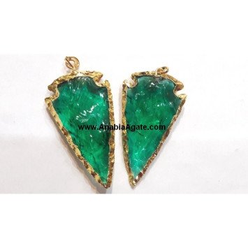 2-Inch Sea Green Color Electroplated Glass Arrowhead Pendants