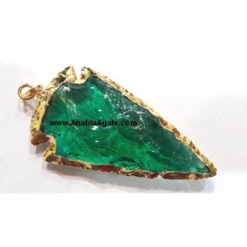 2-Inch Sea Green Color Electroplated Glass Arrowhead Pendants