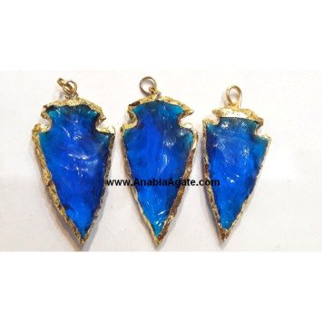 2-Inch Dark Blue Electroplated Glass Arrowhead Pendants