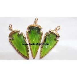 2 Inch Green Electroplated Glass Arrowhead Pendants - Unique Jewelry Pieces
