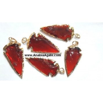 2 Inch Red Electroplated Glass Arrowhead Pendants - Stunning Handcrafted Jewelry