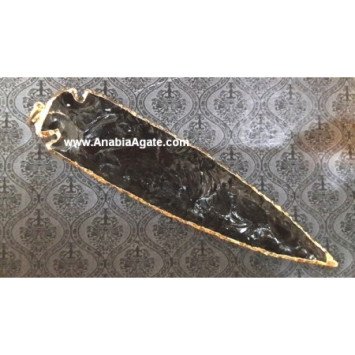 Black Obsidian 4 Inch Electroplated Arrowhead Pendant