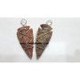 Fancy Jasper Silver Wire Zig-Zag Wrapped Arrowhead Pendant - Unique Handcrafted Jewelry