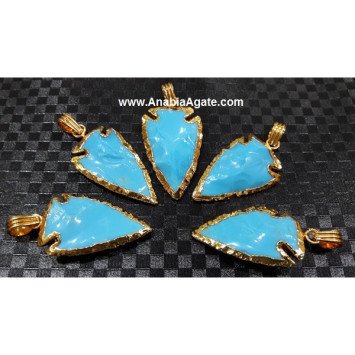 Turquoise 1 Inch Electroplated Arrowhead Pendants