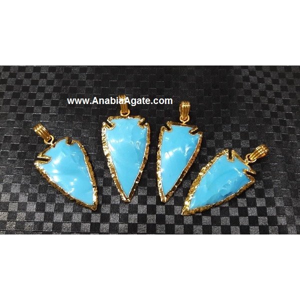 Turquoise 2 Inch Electroplated Arrowhead Pendants - Handcrafted Jewelry