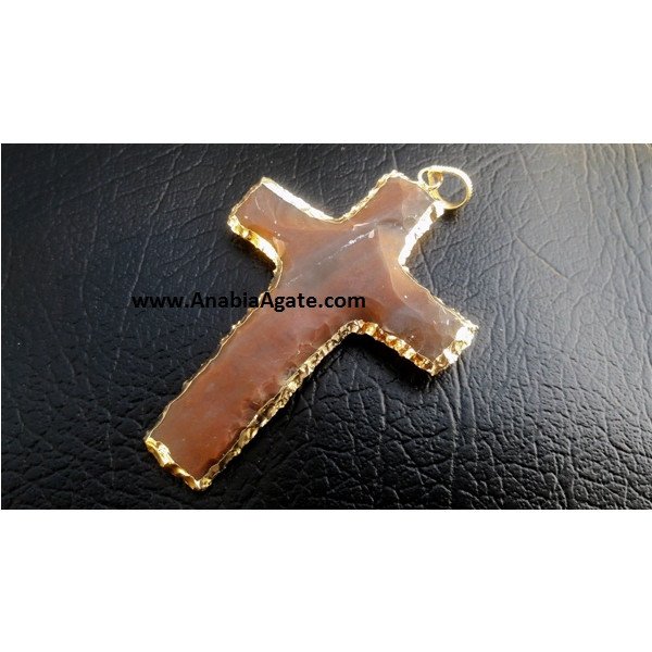 Fancy Jasper Cross Electroplated Pendant - Exquisite Handcrafted Jewelry