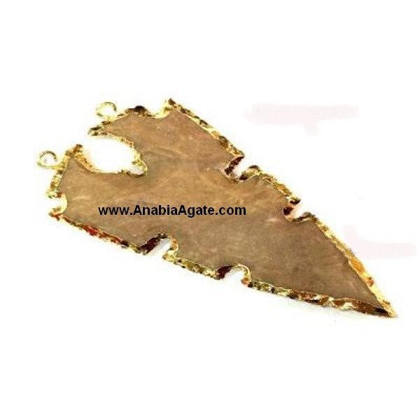 Fancy Jasper Special Shape Electroplated Arrowhead Pendants - Design 3