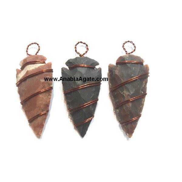 Fancy Jasper Arrowhead Pendants - Copper Wire Wrapped | Handcrafted Jewelry