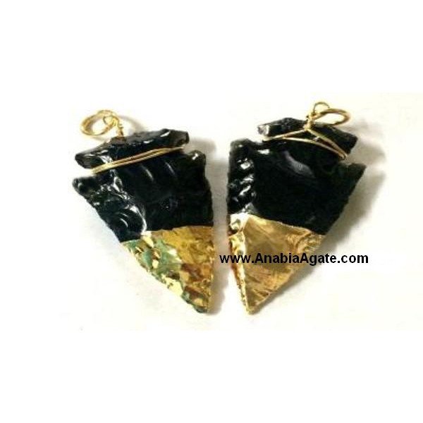 Black Obsidian Arrowhead Pendant | Two-Tone 2-Inch Necklace Charm