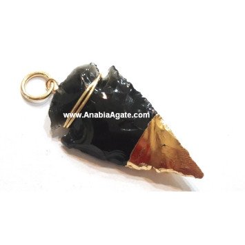 Black Obsidian 1 Inch Two Tone Arrowhead Pendant
