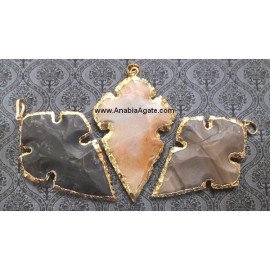 Fancy Jasper Special Shape Electroplated Arrowhead Pendants - Design 4