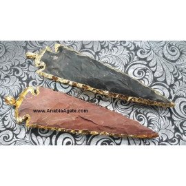 Fancy Jasper Electroplated Arrowhead Pendant - 4 Inch | Natural Stone Jewelry