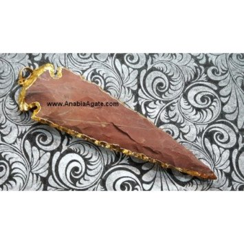 Fancy Jasper Electroplated Arrowhead Pendant - 4 Inch | Natural Stone Jewelry