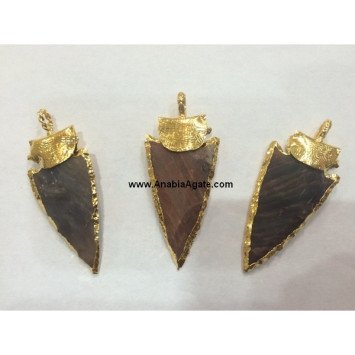 Fancy Jasper Electroplated Arrowhead Pendant - Fashion Jewelry, 2 inches in size