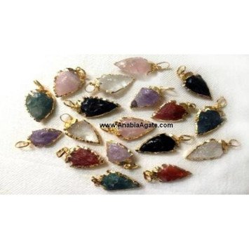 Mix Gemstone 1 Inch Electroplated Arrowhead Pendants
