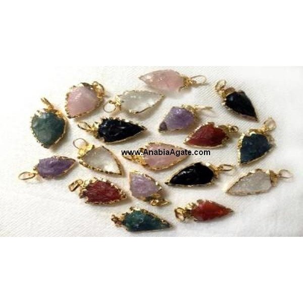 Mix Gemstone 1 Inch Electroplated Arrowhead Pendants