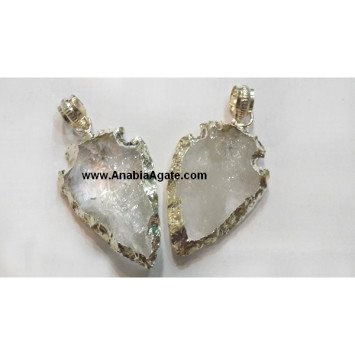 Crystal Quartz Silver Electroplated Arrowhead Pendant - 1 Inch | Natural Healing Jewelry