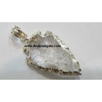 Crystal Quartz Silver Electroplated Arrowhead Pendant - 1 Inch | Natural Healing Jewelry