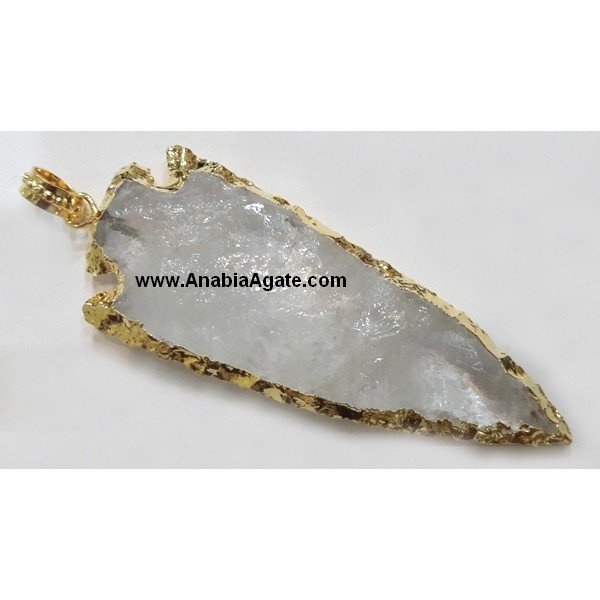 Crystal Quartz 3-Inch Electroplated Arrowhead Pendant - Unique Handcrafted Jewelry