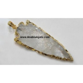 Crystal Quartz 3-Inch Electroplated Arrowhead Pendant - Unique Handcrafted Jewelry