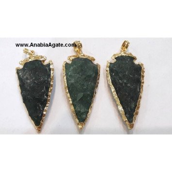 Moss Agate 2 Inch Electroplated Arrowhead Necklace - Natural Gemstone Jewelry