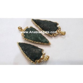 Moss Agate 2 Inch Electroplated Arrowhead Necklace - Natural Gemstone Jewelry