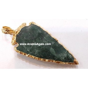 Moss Agate 2 Inch Electroplated Arrowhead Necklace - Natural Gemstone Jewelry