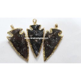 Black Obsidian 2 Inch Electroplated Arrowhead Pendant