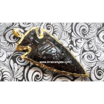 Black Obsidian 2 Inch Electroplated Arrowhead Pendant