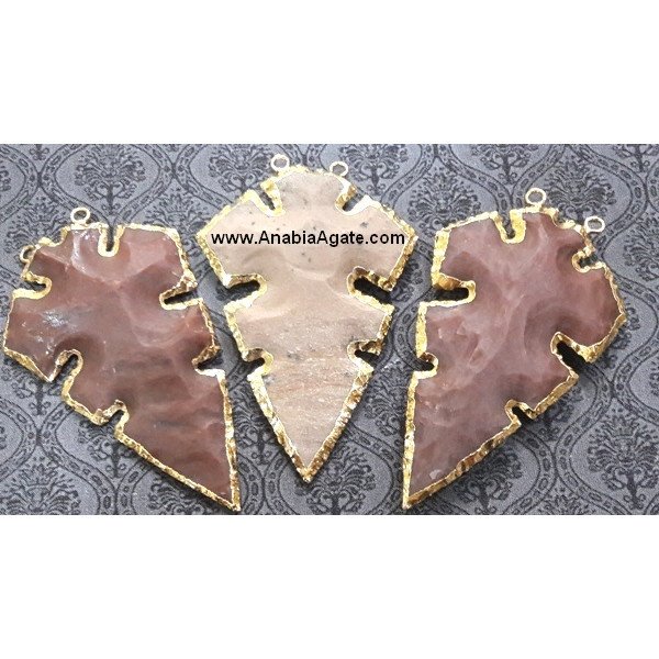 Fancy Jasper Special Shape Electroplated Arrowhead Pendants - Design 2