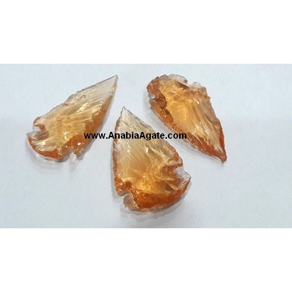 1 Inch Orange Glass Arrowheads - Handcrafted Artisan Arrowhead Points