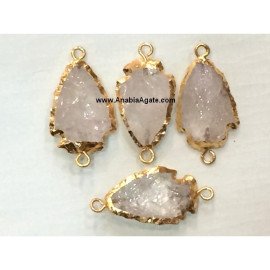 Crystal Quartz Electroplated Arrowhead Connectors - 1 Inch | Gemstone Jewelry Supplies