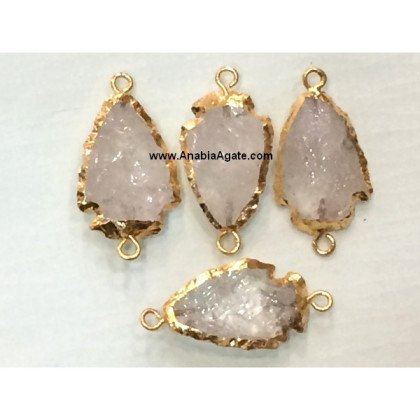 Crystal Quartz Electroplated Arrowhead Connectors - 1 Inch | Gemstone Jewelry Supplies