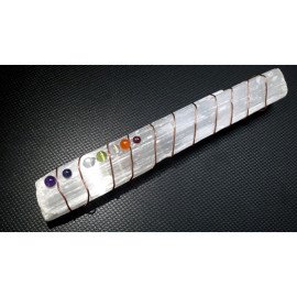 Selenite Wire Wrapped Log with Chakra Cabs - Natural Healing Crystal
