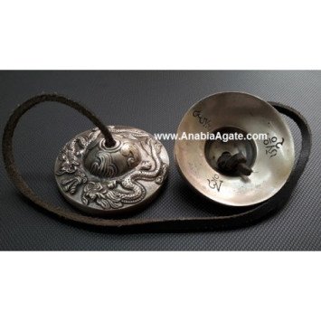 Tibetan Dragon Embossed Tingshas - 2.5 Inches | Authentic Meditation Bells