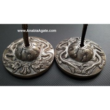 Tibetan Dragon Embossed Tingshas - 2.5 Inches | Authentic Meditation Bells