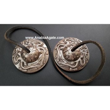 Tibetan Dragon Embossed Tingshas - 2.5 Inches | Authentic Meditation Bells