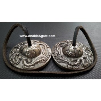 Tibetan Dragon Embossed Tingshas - 2.5 Inches | Authentic Meditation Bells