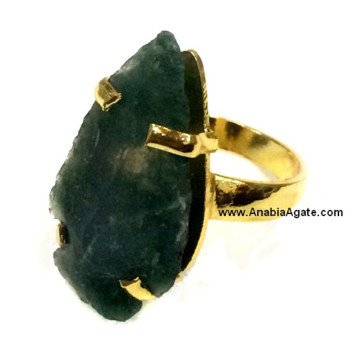 Moss Agate Arrowhead Finger Ring - Unique Natural Stone Jewelry
