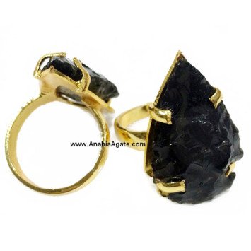 Black Obsidian Arrowhead Finger Ring