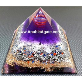 Purple Color Orgone Pyramid with Wire Wrapped Crystal Quartz Point | Energy Healing Crystal
