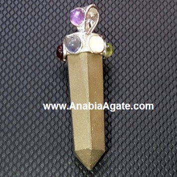 Pyrite Chakra Pencil Pendant - Natural Crystal Healing Jewelry