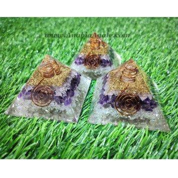 Rose Quartz, Amethyst, Crystal Quartz Layered Orgone Pyramid