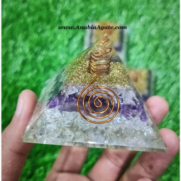 Rose Quartz, Amethyst, Crystal Quartz Layered Orgone Pyramid