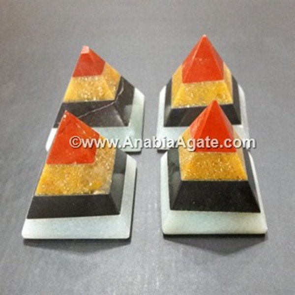 Red Jasper, Golden Quartz, Black Agate, White Quartz Bonded Baby Pyramid - Energizing Crystal Pyramid