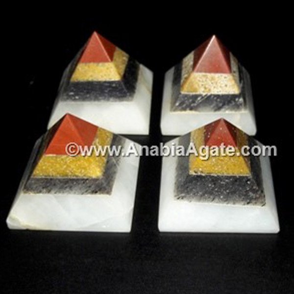 Red Jasper, Golden Quartz, Grey Agate & White Quartz Bonded Baby Pyramid